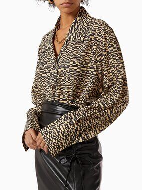 Nanushka Anemone Oversize Shirt in Cotton Voile - Optic Wave Leopard Print